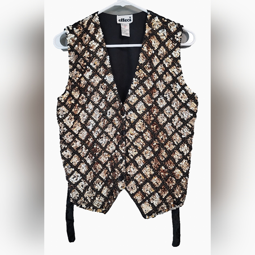 Vintage 90 Effeci  Sequin Women's Vest in‎ Black and Gold 100% COTTON